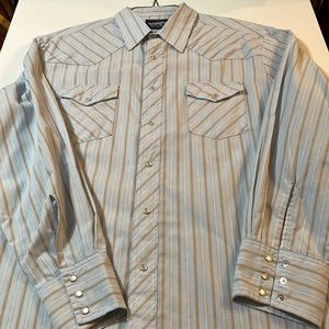 Wrangler Light Blue Gold Stripe Cowboy Western Shirt XL